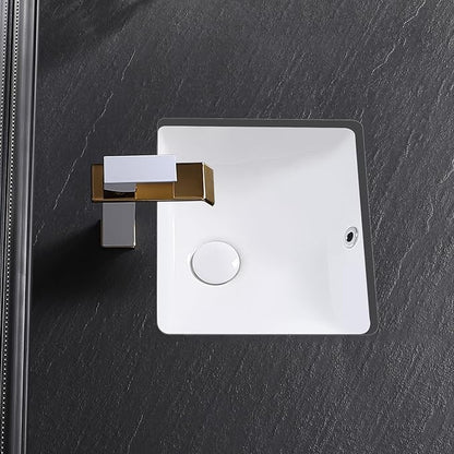 Small Undermount Bathroom Sink 14x13 Inch Vessel Sink White Porcelain Ceramic Under Counter Lavatory Vanity Sink Basin Rectangular Undermount Sinks with Overflow