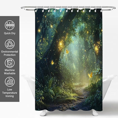 Enchanted Forest Shower Curtains,Nature Garden Green Shower Curtains for Bathroom,Funny Waterproof Polyester Fantasy Bathroom Decor,72x72 Inch