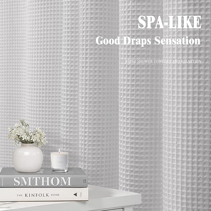 Stall Waffle Shower Curtain - Light Grey Cotton Fabric Texture Heavyweight Shower Curtains for Narrow Bathroom,Washable,36Wx72L