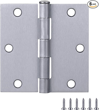 Design House 6-Pack Brushed Chrome Interior Door Hinges – 3.5-inch x 3.5-inch – Square Corner Radius Steel Door Hinge – Fits Standard Doors – Design House 185926