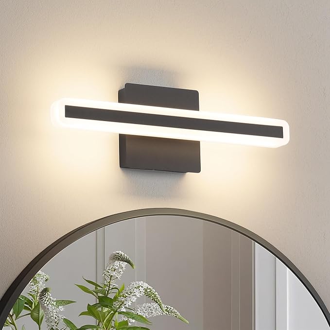 JUSHENG Black Vanity Lights for Bathroom, 5CCT Dimmable Bathroom Light Fixtures Over Mirror, Modern LED Vanity Light Bar Above Mirror 16'' Inch 16W