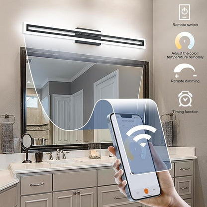 SOLFART Dimmable Black Bathroom Light Fixtures Bathroom Vanity Light Over Mirror 40 Inch APP Control Modern Adjustable LED Lights Color Adjustable