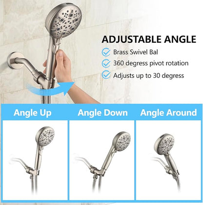 Shower Head with Handheld, 9-Setting High Pressure Shower head with handhelds, Built-in Handheld Power Spray, 79in Extra Long Stainless Steel Hose & Shower Head Holder (Brushed Nickel)