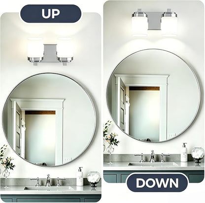 Lighting Fixtures Over Mirror, Small Bathroom Lamp Vanity Lights | 2-light chrome vanity lights for bathroom with milky white square glass shade, 10" modern farmhouse bathroom light fixtures