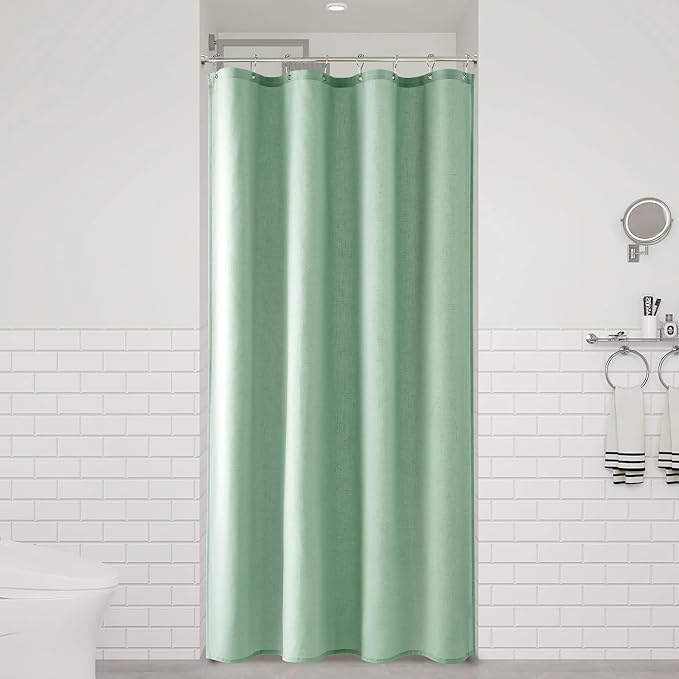 Aqua Green 42 Inch Shower Curtain - Stall Narrow Half Linen Ultra Thick Fabric Shower Curtain Set with Hooks, Boho Farmhouse Rustic RV Camper Bath Curtains for Bathroom, 42x72