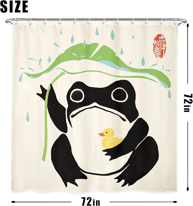 LGhtyro 4PCS Funny Frog 71Wx71H Inches Duck Traditional Japanese Leaf Rain Shower Curtain Sets with Rugs,Toilet Lid Cover and Bath Mat,Lovely Bath Accessories Art Home Decor Fabric 12 Pack Hooks