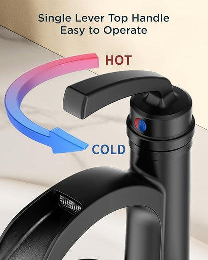 Forious Black Bathroom Faucets, Tall Waterfall Bathroom Faucet Single Handle One Hole Deck Mount Bowl Vessel Sink Faucet Bathroom with Metal Pop Up Drain and Supply Lines
