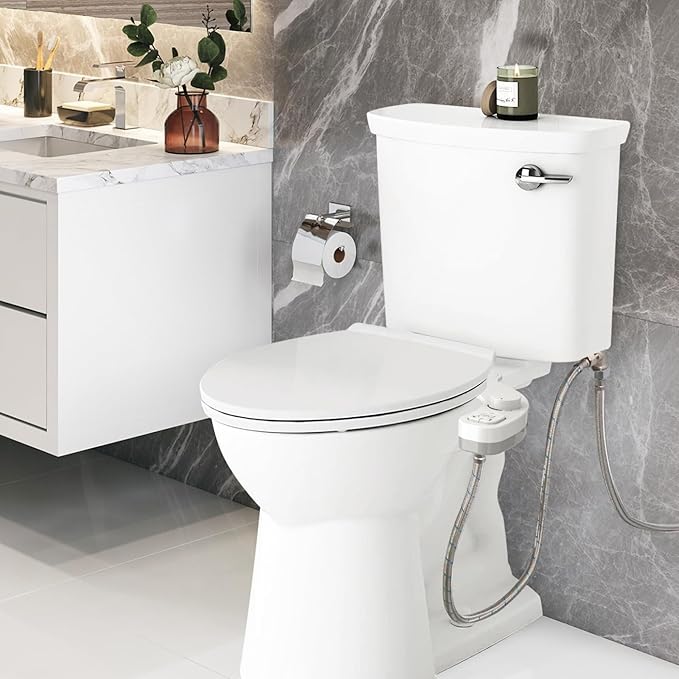 Left Hand Bidet, Non-Electric Self-Cleaning Dual Nozzle (Frontal and Rear Wash) Left Bidet Attachment for Toilet, Adjustable Water Pressure, Easy to Install