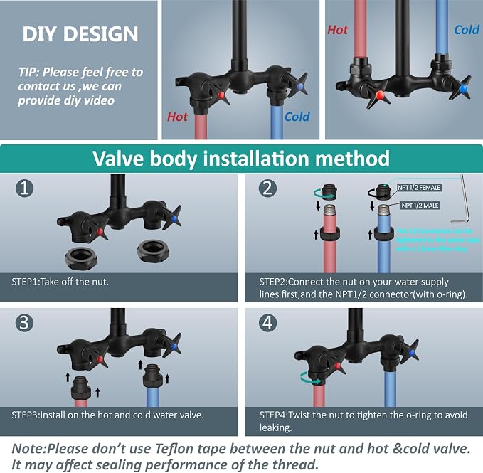 Aolemi Outdoor Shower Kit with Handheld,Round Rain Shower,Matte Black | 2-Handle Hot and Cold Control, Adjustable Height, 6-Inch Center Valve, 59-Inch Hose, Winter Drainage Outdoor Shower Fixtures