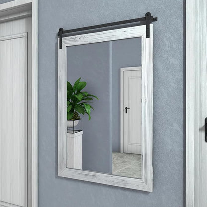 COGOOD Farmhouse Bathroom Mirrors for Over Sink - 38 x 25 White | Rustic Barn Door Wood Framed Vanity Mirror for Entryway, Living Room, Bedroom, Dresser Wall Decor
