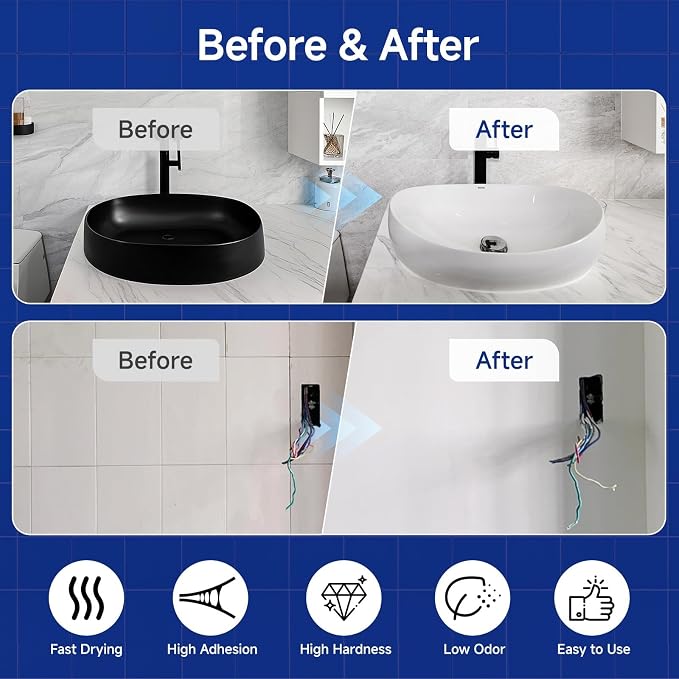 Tub and Tile Refinishing Kit with Tools, 35oz White Tile Paint Water Based & Low Odor, DIY Bathtub Paint, Easy to Use for Bathroom, Kitchen, Porcelain, Floor, Semi-Gloss White,50-60sq.ft