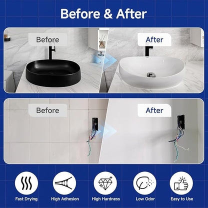 Tub and Tile Refinishing Kit with Tools, 35oz White Tile Paint Water Based & Low Odor, DIY Bathtub Paint, Easy to Use for Bathroom, Kitchen, Porcelain, Floor, Semi-Gloss White,50-60sq.ft