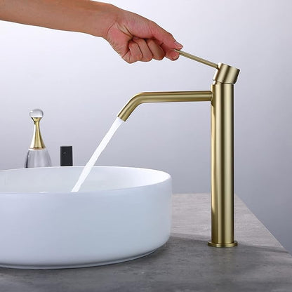 Brushed Gold Vessel Sink Faucet with Pop Up Drain and Supply Lines, Stainless Steel Gold Vanity Faucet Single Hole, JXMMP Single Handle Bathroom Faucet Gold, JXM1001BG