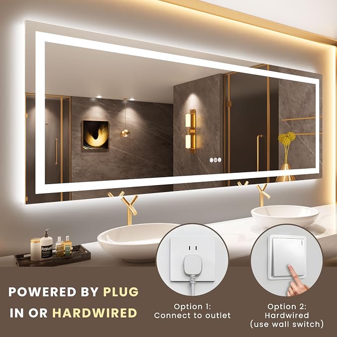 LOAAO 84"X32" LED Bathroom Mirror with Lights, UL Listed | Anti-Fog, Dimmable, 3 Color Temperature, Backlit + Front Lit, Memory Function, Tempered Glass