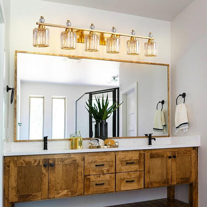 Bathroom Vanity Lights 6-Light Gold Modern Crystal Vanity Light Fixtures Over Mirror Crystal Bathroom Vanity Lighting Fixtures