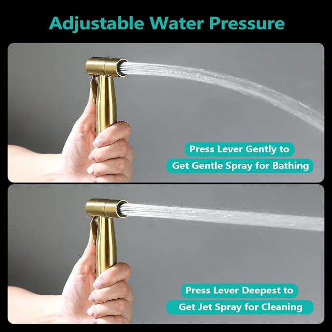 BARROCK Bidet Sprayer for Toilet, Handheld Jet Spray for Existing Toilets with Bidet Hose, Adjustable Water Pressure Muslim Shower, Stainless Steel Cloth Diaper/Feminine Wash Sprayer Brushed Gold