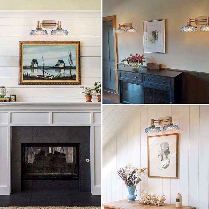 Vintage Bathroom Vanity Light Fixtures 2-Light Bathroom Lighting with Grey Glass Wall Sconces for Hallway Living Room Bedroom Entryway