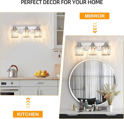 3 Lights Crystal Bathroom Vanity Light Modern Chrome Bathroom Light Fixture Bathroom Lighting Fixtures Over Mirror for Mirror E26 Base