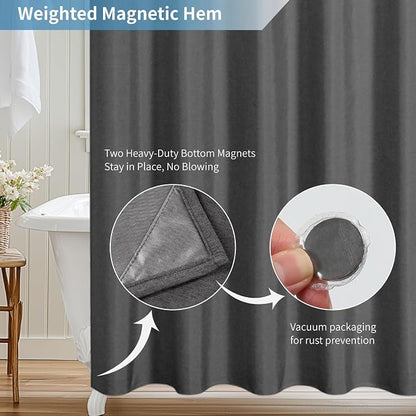 Extra Long Fabric Shower Curtain,No Liner Needed,72x96,CharcoalGrey | 2-in-1 Design,Linen Textured,100% Waterproof TPU-Laminated Backing,Magnetic Weighted,Machine Washable,For Bathroom,Hotel