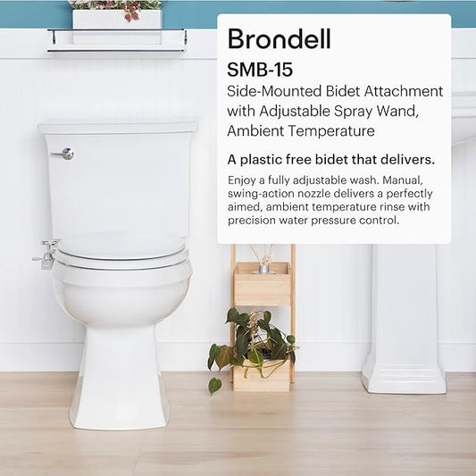 Brondell SMB-15 Side Mounted Manual Bidet Attachment for Toilet Seats with Adjustable Sprayer and Water Pressure, Thin Profile, Chrome (Ambient Temperature)