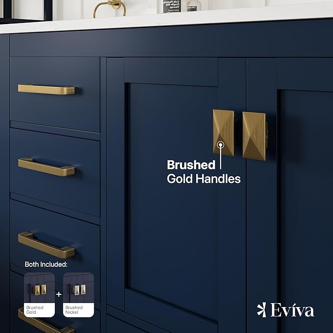 Eviva London 54 in Bathroom Vanities – 54 Inch Bathroom Vanity with Sink and Countertop, Gray Vanity Bathroom Sink Cabinet W/Quartz Countertop – Porcelain Single Sink Design for Modern Bathrooms