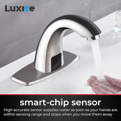 Luxice Touchless Bathroom Sink Faucet - Automatic Motion Sensor Faucet - Battery Opertated for Commercial,Brushed Nickel