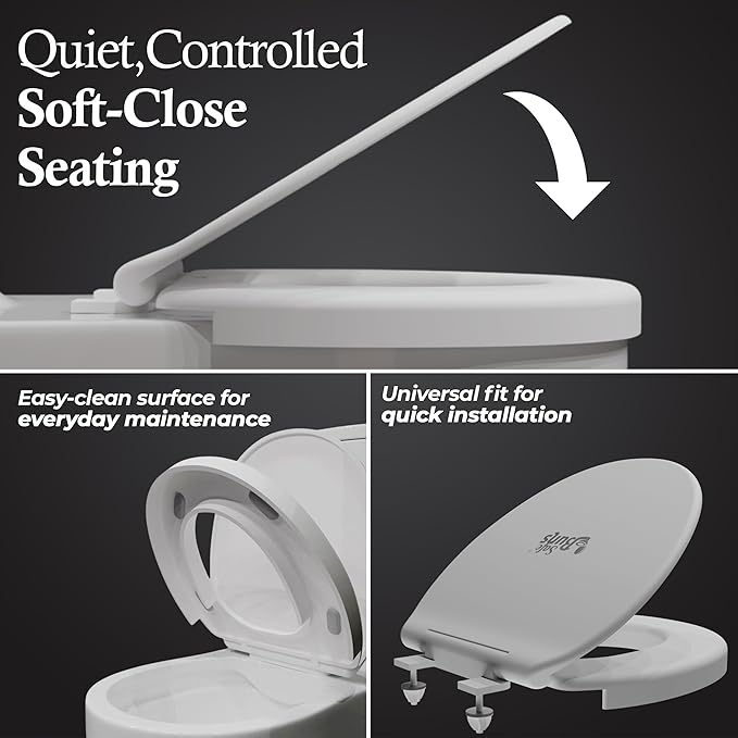 Safe Buns Round Toilet Seat - Patented Dual Lock Rims with Four Slip-Resistant Bumpers - Soft Close Toilet Seat with 100% Polypropylene for Durability - Easy Clean & Universal Fit for all Toilets