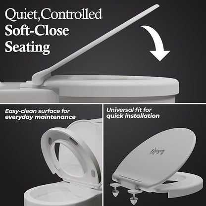 Safe Buns Round Toilet Seat - Patented Dual Lock Rims with Four Slip-Resistant Bumpers - Soft Close Toilet Seat with 100% Polypropylene for Durability - Easy Clean & Universal Fit for all Toilets