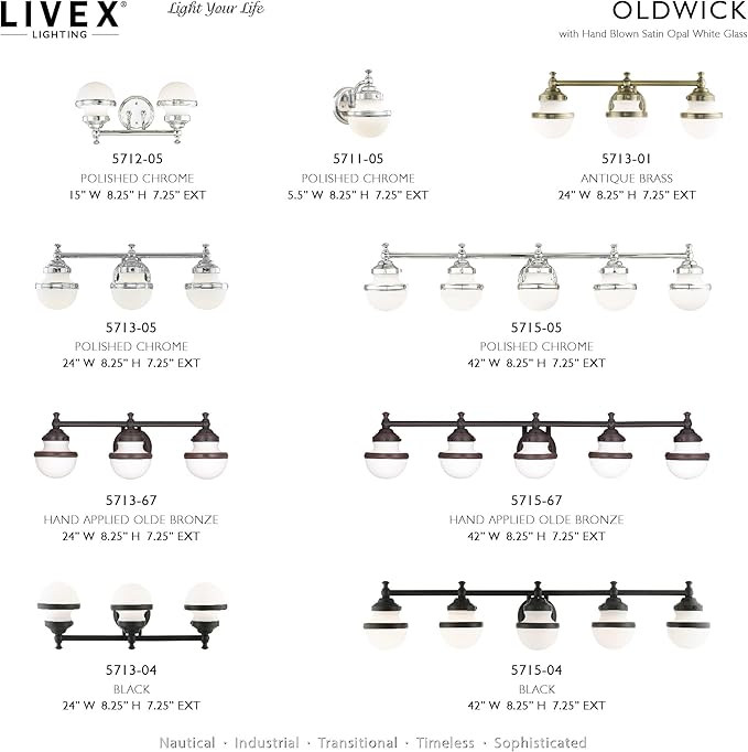 Livex Lighting 5712-05 Transitional Two Light Bath Vanity from Oldwick Collection Finish, Polished Chrome 15 x 7.25 x 8.25