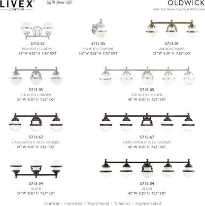 Livex Lighting 5712-05 Transitional Two Light Bath Vanity from Oldwick Collection Finish, Polished Chrome 15 x 7.25 x 8.25