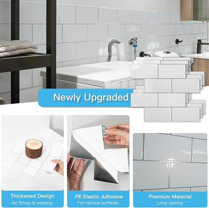 Art3d Subway Peel and Stick Backsplash, 10-Pack, Warm White with Gray Grout | 12.6 x 10.6 in, Thickened Design, Heavy-Duty, Strong Adhesive, for Kitchen, Bedroom, Countertop Decor, Ideal for Home Upgrade