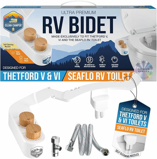 RV Bidet – Only Fits Thetford V, Thetford VI & SeaFlo Plastic Toilets – Not for Porcelain RV Toilets– Easy Install, Front & Rear Spray, Saves 80% TP – Best RV Bathroom Upgrade