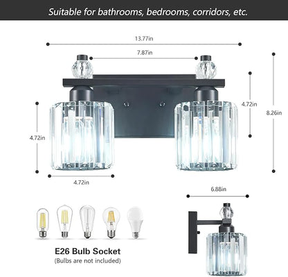 Bathroom Vanity Lights 2-Light Sand Black Modern Crystal Vanity Light Fixtures Over Mirror Crystal Bathroom Vanity Lighting Fixtures