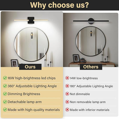 Black Gold Bathroom Vanity Light, 24 Inch LED Light Bar Over Mirror | Modern Bathroom Light Fixture Over Mirror for Vanity, 360° Rotatable Dimmable LED Wall Mounted Lighting, ETL Certified