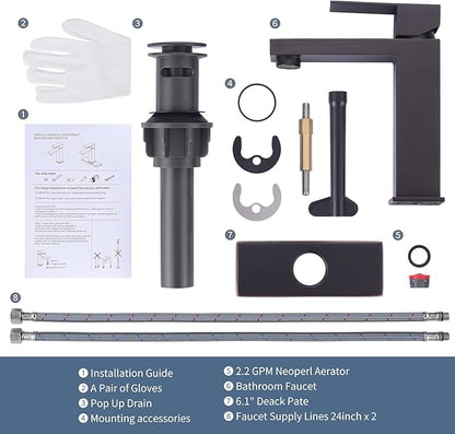 ARCORA Bathroom Faucets for Sink 3 Hole 1 Hole Oil Rubbed Bronze Bathroom Faucet Single Handle Lavatory Vanity Faucet with Deck Plate and Pop Up Drain