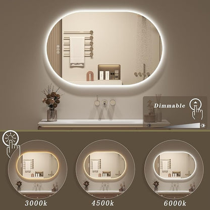 OKPAL Backlit Oval Lighted Bathroom Mirror with Lights, 40 x 30 Pill-Shaped LED Vanity Mirror for Wall, Anit-Fog, Dimmable, Memory Function, Shatterproof, UL (Horizontal/Vertical)