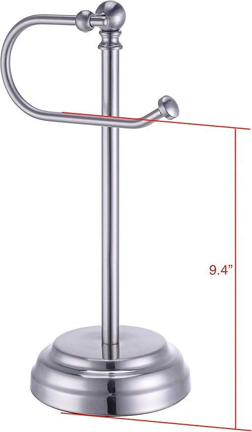 SunnyPoint Heavy Weight Classic Decorative Metal Fingertip Towel Holder Stand for Bathroom, Kitchen, Vanity and Countertops. (Brush Chrome, Overall: 6.7" x 5.5"x13.4"H)