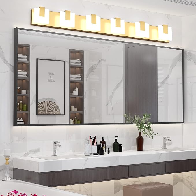 Aipsun Gold Vanity Lighting Fixtures Modern Vanity Lights LED 6 Lights Bathroom Vanity Light Up and Down Wall Light Fixtures 6000K