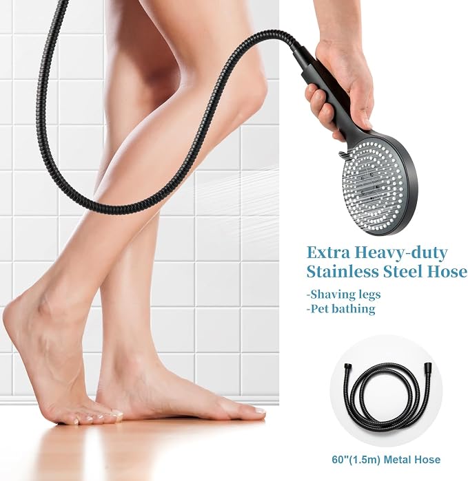 OFFO Handheld Shower Head Set, 6-Mode High Pressure Handheld Sprayer with 60 in Stainless Steel Shower Hose, High Flow Large Powerful Boosting Handheld Showerhead for Low Water Pressure, Matte Black