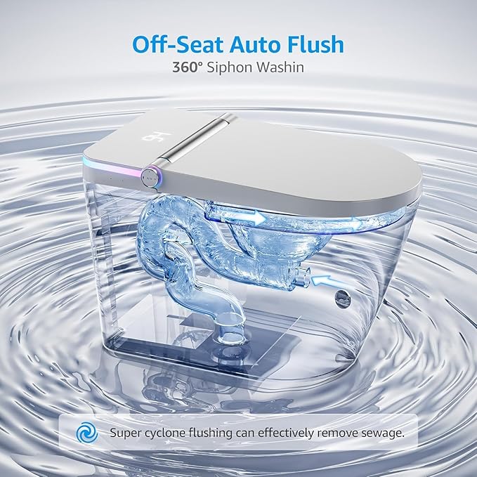 Smart Toilet with Bidet Built In, Heated Seat, Warm Water Wash & Dryer, Tankless Bidet Toilet with Foot Sensor & Night Light, Auto Open/Close Lid & Flush, Wireless Remote, 1.26GPF Water-Saving Design