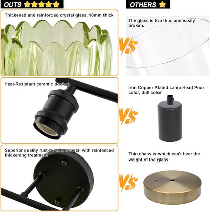 Bathroom Light Fixtures, 5-Light Brushed Black Vanity Lights for Bathroom with Green Tulip Glass Shade, 30" Vintage Bathroom Vanity Lighting Fixtures Over Mirror for Bedroom Living Room Hallway