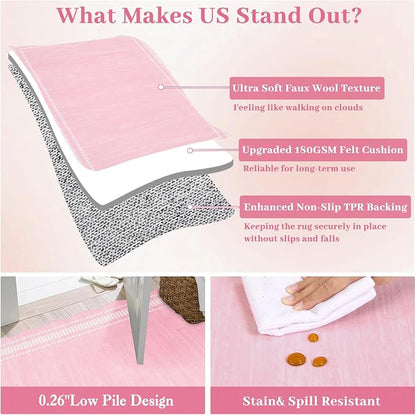 Garvee Pink Scalloped 8x10 Rugs Washable Area Rugs for Living Room | Rugs for Living Room, Non-Slip Soft Carpet for Bedroom, Scalloped Low-Pile Solid Rug Accent Rug for Dining Room Home Office