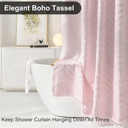 Siiluminisoy Blush Shower Curtain Fabric Shower Curtain for Bathroom 72 x 78 Tufted Chevron Textured Striped Modern Farmhouse Minimalist for Bathroom