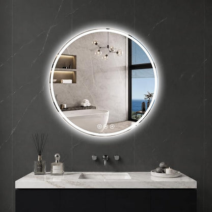 Round LED Bathroom Mirror, 24 Inch, HD Shatterproof Tempered Glass | Lighted Bathroom Mirror with Dimmable Lights Bathroom Mirror with Lights for Wall, 3 Color Temperatures