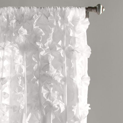 Lush Decor Riley Light Filtering Window Curtain Panel, Single 54" W x 108" L, White - Cute White Curtains for Bedroom - Bow Decor - Coquette Curtains for Windows