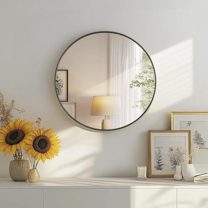 Sweetcrispy 20 Inch Round Wall Mirror, Bathroom Mirror for Over Sink | Tempered Glass, Anti-Fog & Waterproof Round Mirrors for Bathroom, Entryway, Bedroom, Shatterproof Design, Black