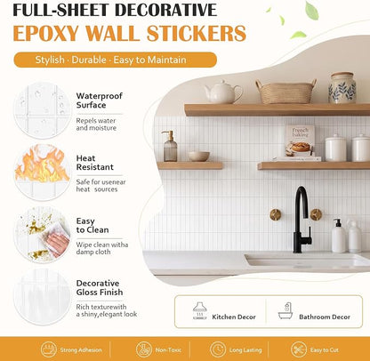 JOLOV 10 Pack Peel and Stick Backsplash Tiles, Waterproof 3D Stickers | Thicker self-adhesive 3D tile stickers for kitchen and bathroom walls; removable, waterproof and easy to install.