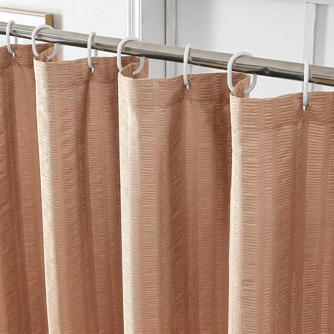 Aiyufeng Moga Extra Long Coral Shower Curtain 96 Inch Long, Embossed Texture Fabric Bathroom Shower Curtain, Large Hotel Bath Curtain with 12 Holes, 72Wx96H, Coral