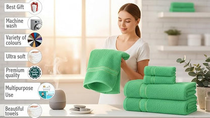 6 Piece 100% Cotton Bath Towel Set - 2 Bath - 2 Hand - 2 Face, Green | 100% Cotton • Thick & Plush • Hotel Quality • Ultra Soft • Highly Absorbent • Quick Dry • Low Lint • Machine Washable