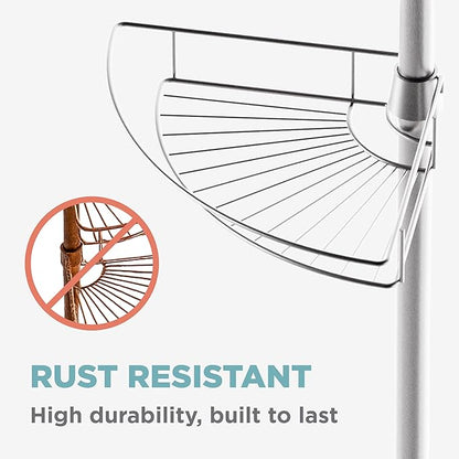 Zenna Home Tension Pole Shower Caddy Corner Organizer, Adjustable Standing Shower Caddy with 4 Baskets and Towel Bar, Rust Resistant Bathroom Tension Rod Organizer, 60 to 97 Inch, Satin Nickel